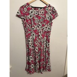 Talbots Women's Fuschia Pink Floral Print Keyhole Dress Cap Sleeves Size 14 $149